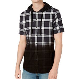 American Rag Dip Dye Ombre Hooded Gingham Shirt - Grey to Black (NWT)